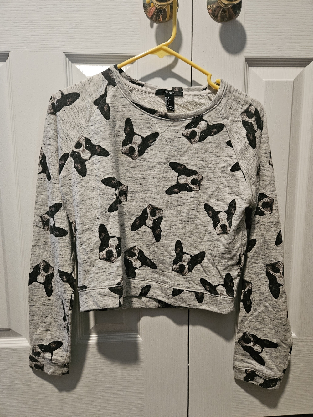 Forever 21 Gray French Bulldog Print Crop Sweatshirt